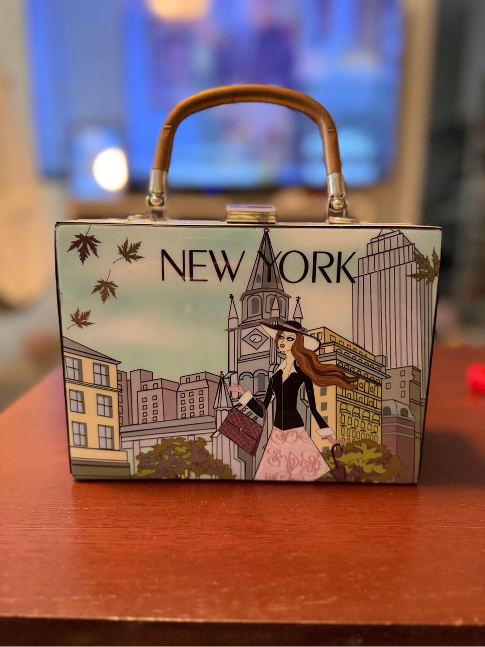 New York Illustrated Box Purse, Hardshell
